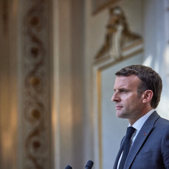 Le président de la République française, Emmanuel Macron et la chancelière allemande lors d'une conférence de presse conjointe en visioconférence au palais de l'Elysée à Paris, France, le 31 mai 2021. © Cyril Moreau/Bestimage 