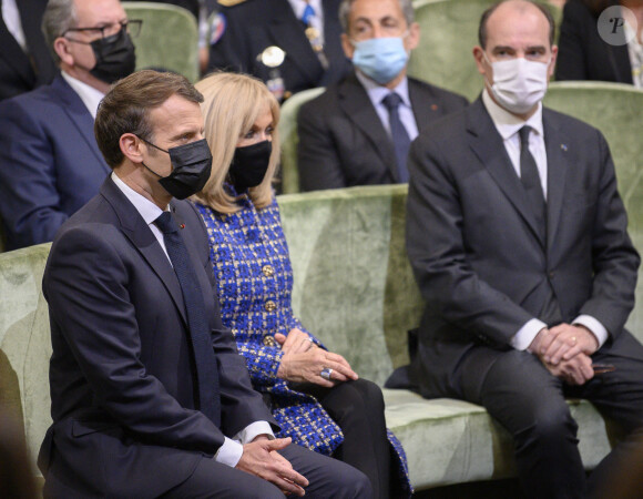 Emmanuel Macron, sa femme Brigitte Macron et Jean Castex - Le président français Emmanuel Macron commémore le bicentenaire de la mort de Napoléon à l'Institut de France, le 5 mai 2021 à Paris. 