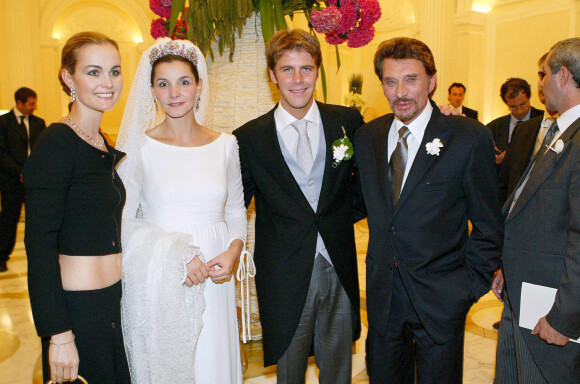 Johnny et Laeticia Hallyday au mariage du prince Emmanuel Philibert de Savoie et Clotilde Courau, à Rome, en 2003.