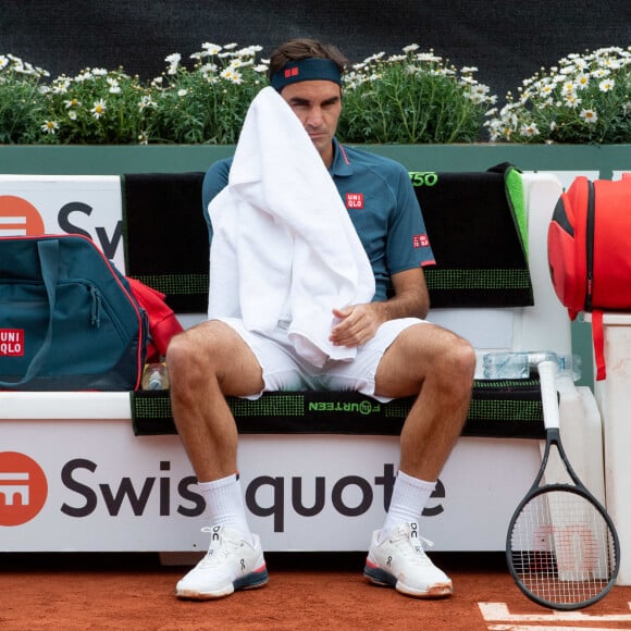 Roger Federer au premier tour du tournoi de tennis de l'Open de Genève le 18 mai 2021. © Thomas Roulin / Bestimage