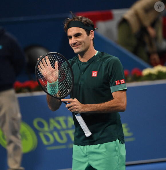 Roger Federer lors du tournoi de tennis Qatar Exxon Mobil Open à Doha le 10 mars 2021. © Imago / Panoramic / Bestimage