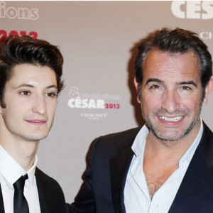 Pierre Niney et Jean Dujardin Diner pour les révélations des Cesar a l'hotel Meurice a Paris le 14 janvier 2013.