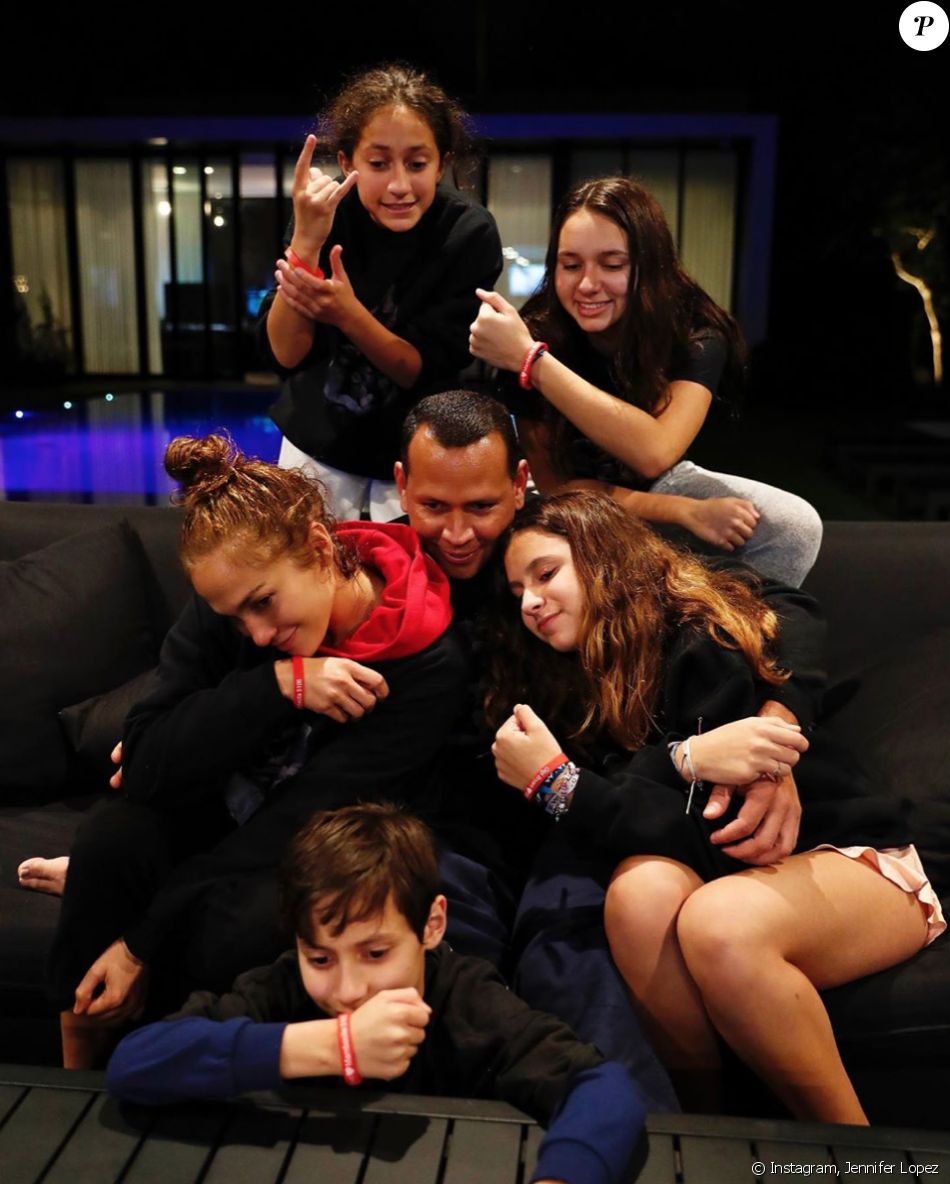 Alex Rodriguez, Jennifer Lopez et leurs enfants respectifs. Mai 2020.