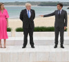 Le Premier ministre Boris Johnson et sa femme Carrie lors de l'accueil officiel du président français Emmanuel Macron et sa femme Brigitte Macron au sommet des dirigeants du G7 à Carbis Bay, Royaume Uni