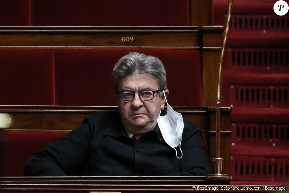 Jean-Luc Mélenchon, président et député du parti La France Insoumise - Projet de loi portant sur la lutte contre le dérèglement climatique et renforcement de la résilience face à ses effets, à l'Assemblée Nationale, Paris, France, le 29 mars 2021. © Stéphane Lemouton / Bestimage