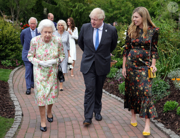 Sommet du G7 : La reine Elisabeth II d'Angleterre assiste au déjeuner avec les membres du G7 le 11 juin 2021.