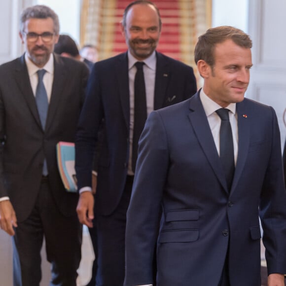 Le président Emmanuel Macron, Marc Guillaume, secrétaire général du gouvernement, Edouard Philippe, premier ministre - Conseil des ministres du 4 septembre 2019 au palais de l'Elysée à Paris © Jacques Witt / Pool / Bestimage 