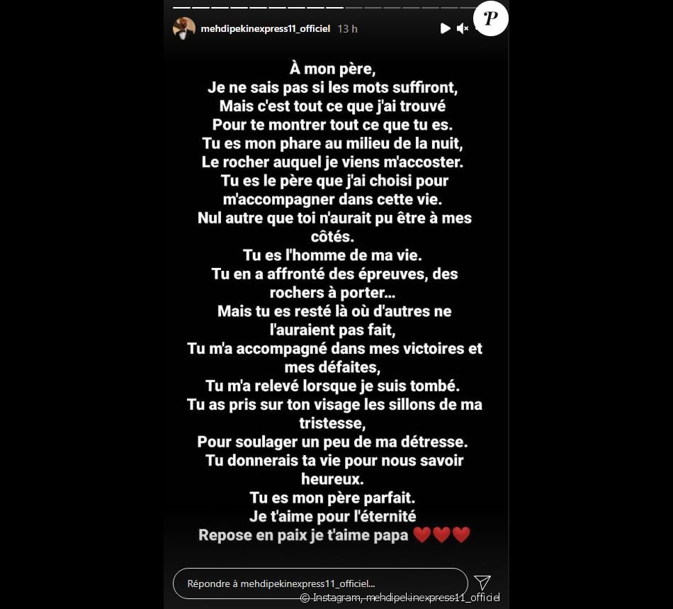 Mehdi (Pékin Express) annonce que son père est mort - Instagram