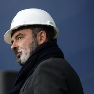 Le maire du Havre, Edouard Philippe inaugure les nouveaux portiques sur le Terminal de France pour assurer le chargement du cargo CMA CGM JACQUES SAADE, le 22 janvier 2021, au Havre, Normandie, France. © Stéphane Lemouton / Bestimage