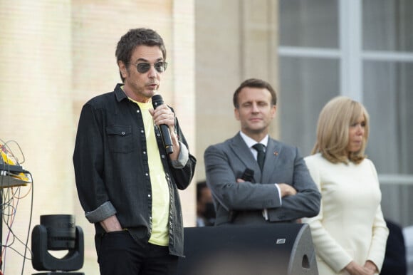 Emmanuel Macron, sa femme Brigitte Macron et Jean-Michel Jarre - Fête de la musique 2021 au palais de l'Elysée à Paris, le 21 avril 2021. © Eliot Blondet/Pool/Bestimage