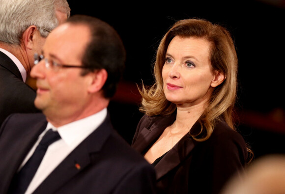 Valerie Trierweiler et Francois Hollande - Allocution du President de la Republique Francaise, Francois Hollande a l'occasion du lancement des Commemorations du Centenaire de la premiere Guerre Mondiale, au Palais de l'Elysee, le 7 Novembre 2013.