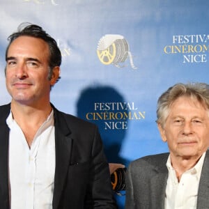 Jean Dujardin et Roman Polanski durant la soirée de clôture de la 1ere édition du Festival Ciné Roman à Nice le 26 octobre 2019. © Bruno Bebert / Bestimage