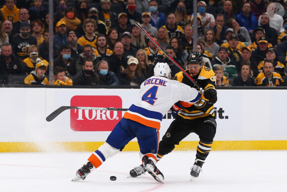 David Pastrnak (88) lors du match Boston Bruins - New York Islanders au TD Garden. Boston, le 29 mai 2021.