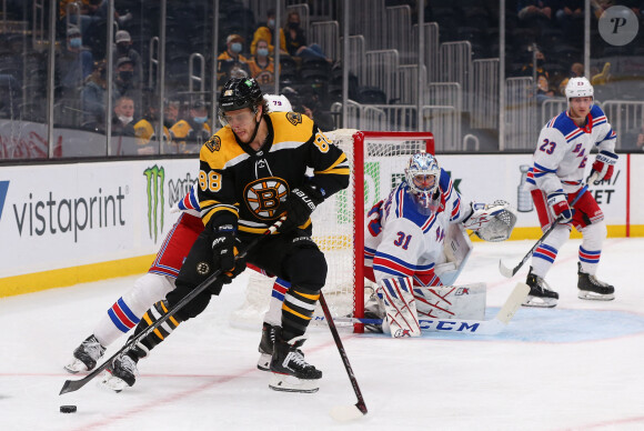 David Pastrnak (88) lors du match Boston Bruins - New York Rangers au TD Garden. Le 6 mai 2021.