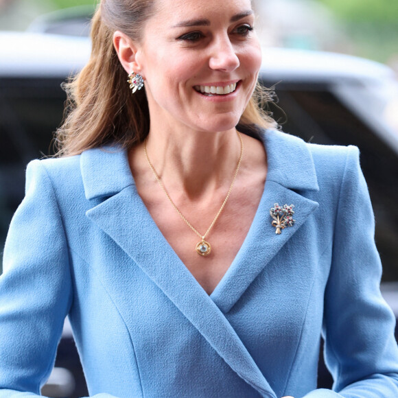 Catherine (Kate) Middleton, duchesse de Cambridge, arrive pour la cérémonie de clôture de l'Assemblée générale de l'Église d'Écosse, à la salle de l'Assemblée à Édimbourg, Ecosse, Royaume Uni, le 27 mai 2021.