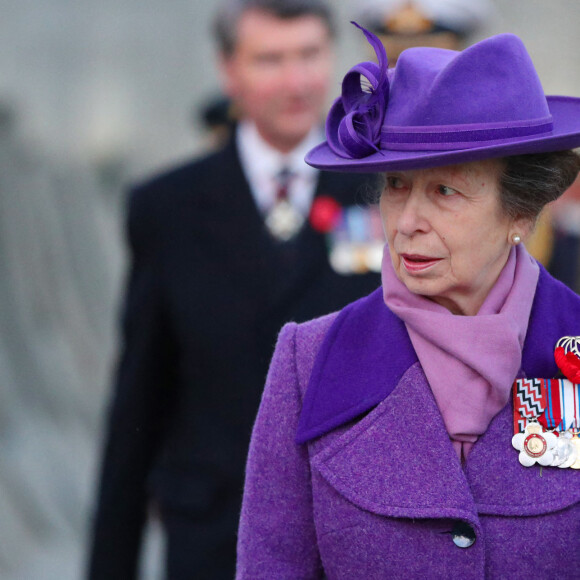 La princesse Anne d'Angleterre participe aux commémorations du Anzac Day à Londres, le 25 avril 2021.