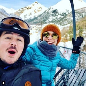 Elodie Varlet en vacances à la montagne avec son compagnon Jérémie Poppe. Janvier 2020.