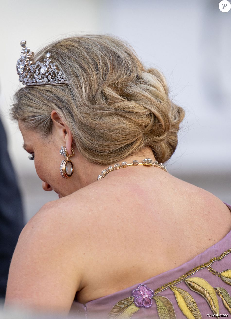 Le roi Willem-Alexander et la reine Maxima des Pays-Bas lors du dîner d'Etat organisé en leur honneur au Château de Bellevue, dans le cadre de leur visite officielle de 3 jours en Allemagne. Berlin, le 5 juillet 2021.