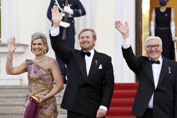 Le roi Willem-Alexander et la reine Maxima des Pays-Bas lors du dîner d'Etat organisé en leur honneur au Château de Bellevue, dans le cadre de leur visite officielle de 3 jours en Allemagne. Berlin, le 5 juillet 2021.