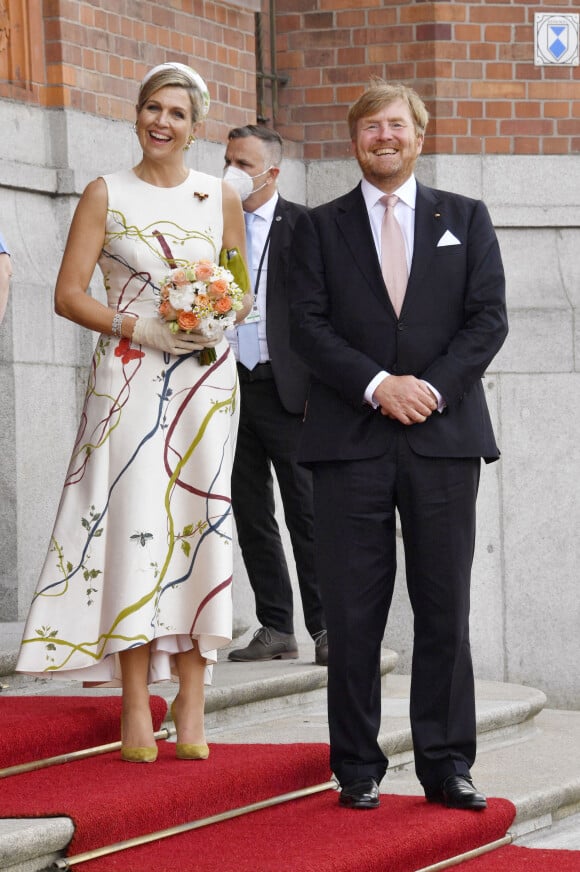 Le roi Willem-Alexander et la reine Maxima des Pays-Bas lors du dîner d'Etat organisé en leur honneur au Château de Bellevue, dans le cadre de leur visite officielle de 3 jours en Allemagne. Berlin, le 5 juillet 2021.
