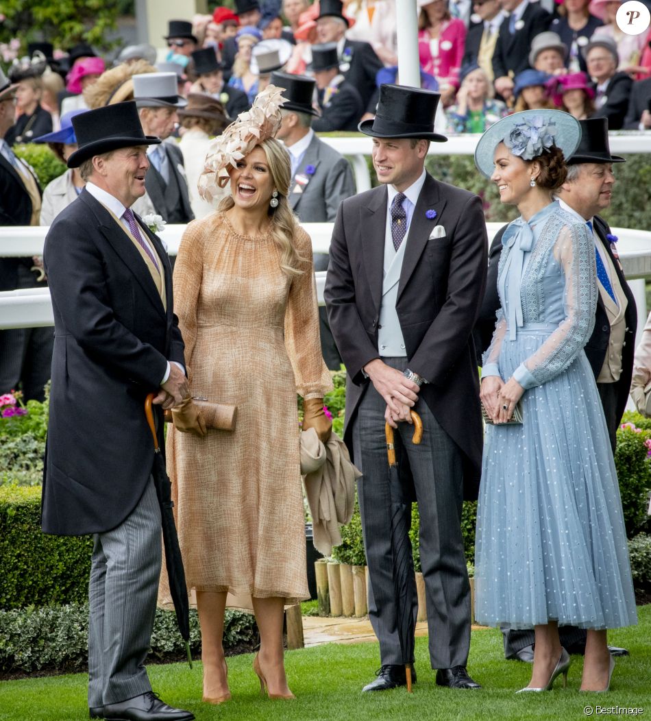 Catherine (Kate) Middleton, duchesse de Cambridge, le prince William, duc de Cambridge, le roi Willem-Alexander des Pays-Bas, la reine Maxima des Pays-Bas - La famille royale britannique et les souverains néerlandais lors de la première journée des courses d'Ascot 2019, à Ascot, Royaume Uni, le 18 juin 2019.
