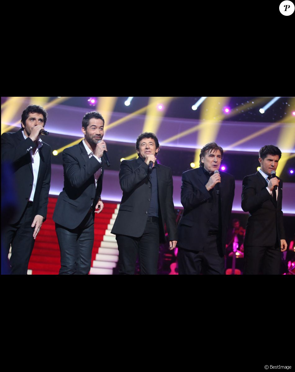 Prix Spécial - No web - No blog - Exclusif - Patrick Fiori, Emmanuel Moire, Patrick Bruel, Serge Lama, Vincent Niclo - Enregistrement de l'emission TV pour France 2,"Le Grand Show" de Michel Drucker avec en invité d'honneur Serge Lama, qui sera diffusée le 22 mars 2014 sur France 2