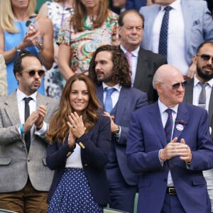 Catherine (Kate) Middleton, duchesse de Cambridge assiste à la cinquième journée de Wimbledon au All England Lawn Tennis and Croquet Club à Londres, Royaume Uni, le 2 juillet 2021.