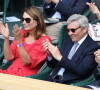 Carole et Michael Middleton, les parents de Kate et Pippa Middleton, assistent à la demi-finale simple messieurs de Wimbledon opposant Matteo Berrettini à Hubert Hurkacz. Londres, le 9 juillet 2021.
