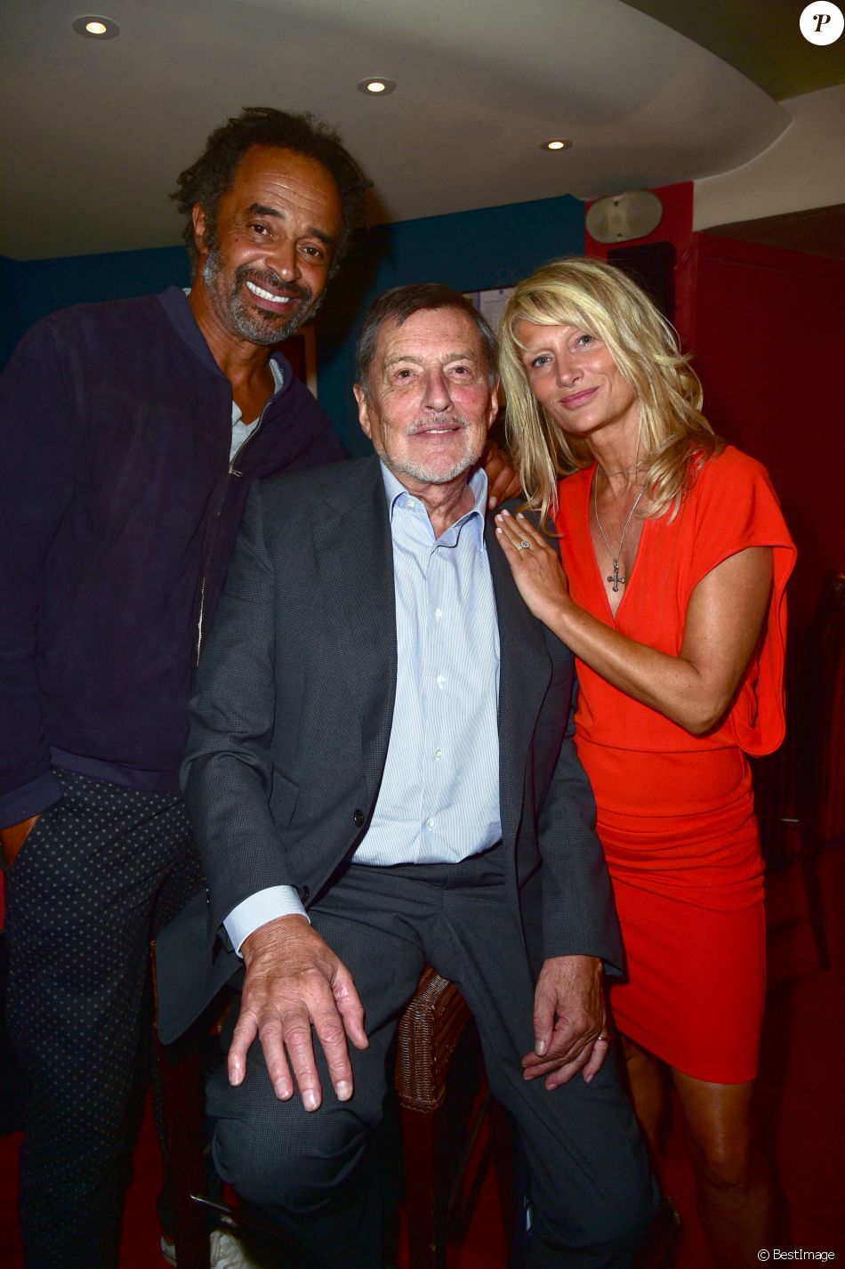 Exclusif - Yannick Noah, Jean-Claude Camus et sa fille Isabelle Camus-Noah - Première de la pièce "Irma la douce" au Théâtre de la Porte-Saint-Martin à Paris le 15 septembre 2015.