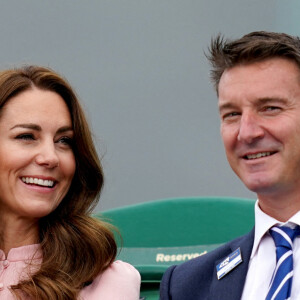 Kate Middleton assiste à la finale simple messieurs handicapés de Wimbledon, entre Joachim Gerard et Gordon Reid. Londres, le 11 juillet 2021.