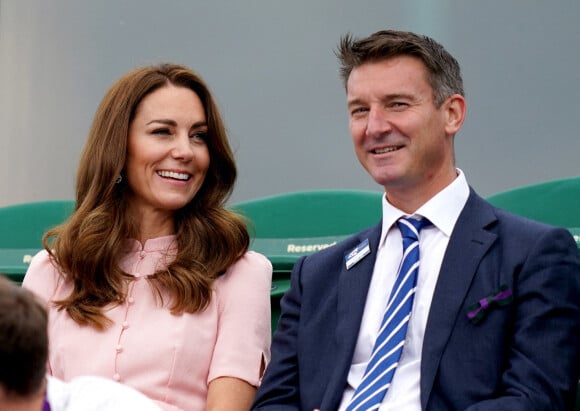 Kate Middleton assiste à la finale simple messieurs handicapés de Wimbledon, entre Joachim Gerard et Gordon Reid. Londres, le 11 juillet 2021.