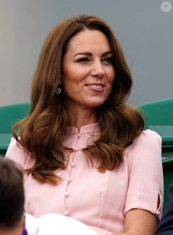 Kate Middleton a assisté, sans son mari le prince William, à la finale simple messieurs handicapés de Wimbledon, entre Joachim Gerard et Gordon Reid. Londres, le 11 juillet 2021.