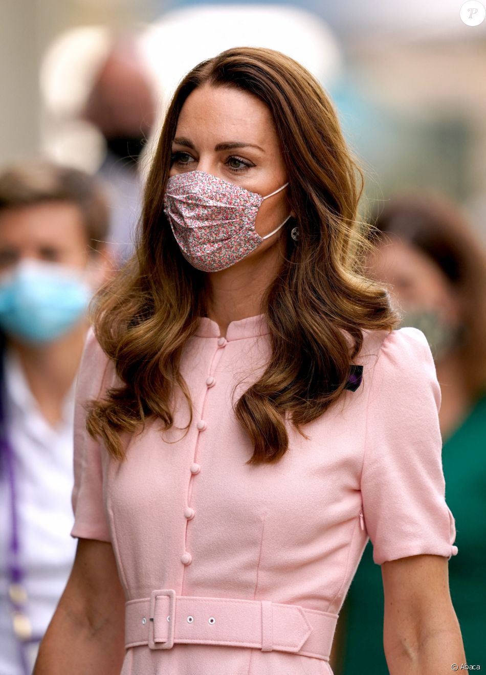Kate Middleton, visage masquée, arrive à Wimbledon pour assister à la finale simple messieurs handicapés de Wimbledon, entre Joachim Gerard et Gordon Reid. Londres, le 11 juillet 2021.