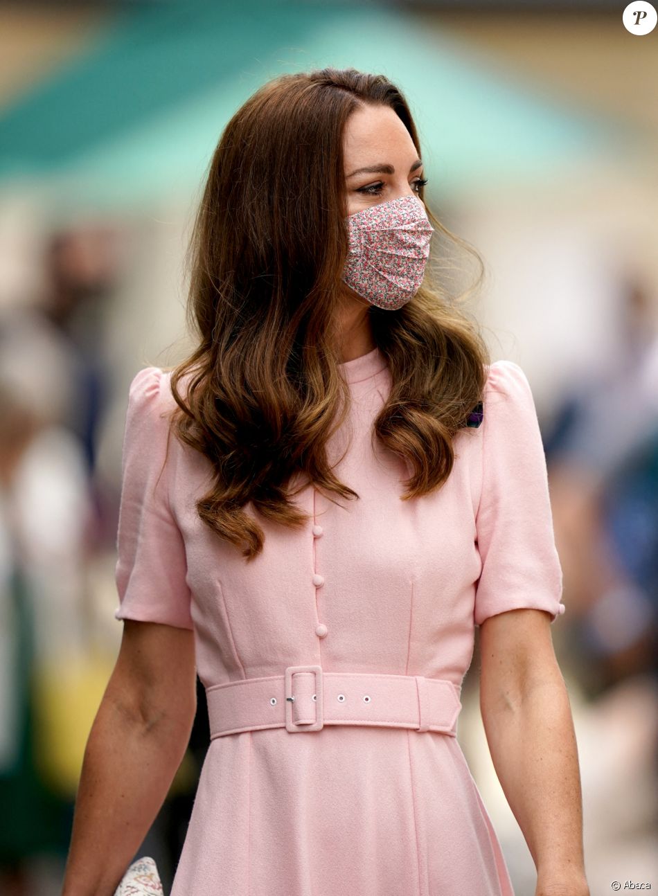 Kate Middleton, visage masquée, arrive à Wimbledon pour assister à la finale simple messieurs handicapés de Wimbledon, entre Joachim Gerard et Gordon Reid. Londres, le 11 juillet 2021.