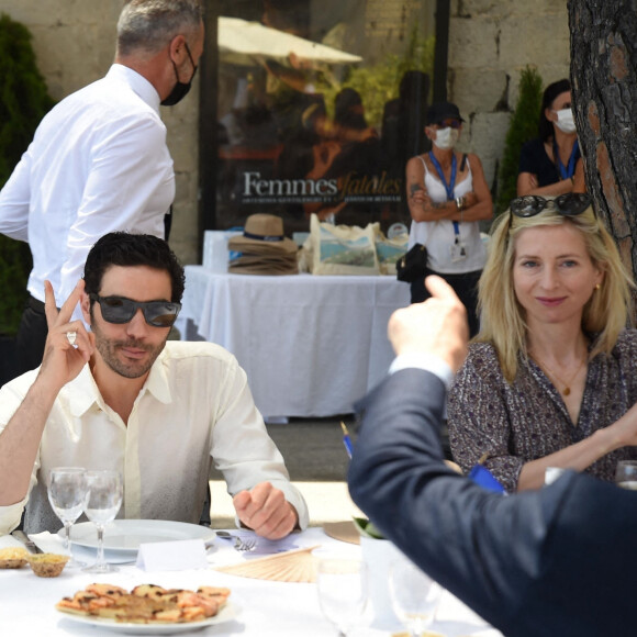 Tahar Rahim - Les membres du jury déjeunent en terrasse pendant le 74 ème festival international du film à Cannes (6-17 juillet 2021), le 14 juillet 2021. 