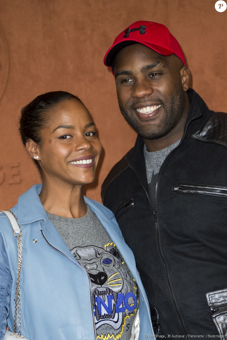 Teddy Riner et sa compagne Luthna Plocus au village lors des internationaux de tennis de Roland Garros à Paris, France, le 5 juin 2019. © JB Autissier / Panoramic / Bestimage