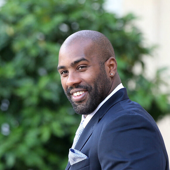 Teddy Riner - Le président de la République française a reçu les membres de la délégation française de Paris2024 ainsi que ses deux prédécesseurs au palais de l'Elysée à Paris, France. © Dominique Jacovides/Bestimage 