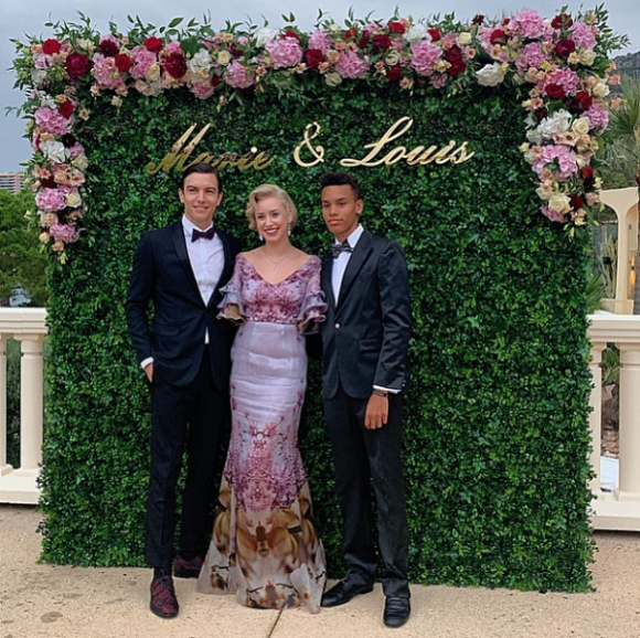 Jazmin Grace Grimaldi avec son petit ami Ian Mellencamp et son demi-frère Alexandre Coste, au mariage de son cousin Louis Ducruet. Les 26 et 27 juillet 2019.