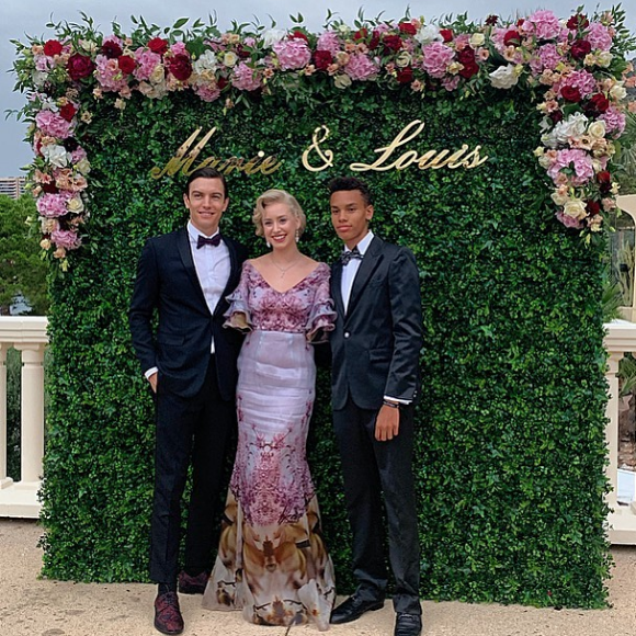 Jazmin Grace Grimaldi avec son petit ami Ian Mellencamp et son demi-frère Alexandre Coste, au mariage de son cousin Louis Ducruet. Les 26 et 27 juillet 2019.