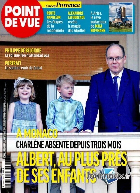 Le prince Albert et ses enfants Jacques et Gabriella dans le magazine "Point de vue" du 21 juillet 2021.