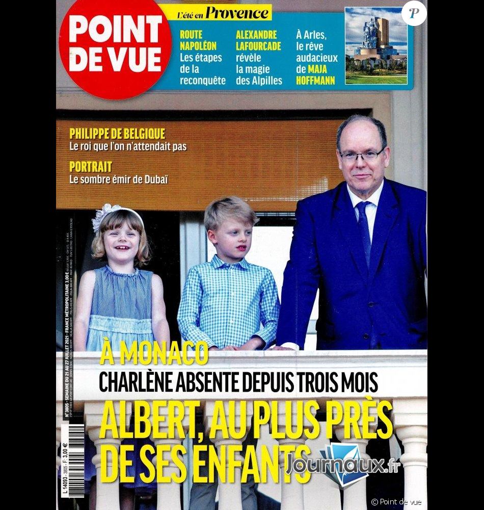 Le prince Albert et ses enfants Jacques et Gabriella dans le magazine "Point de vue" du 21 juillet 2021.
