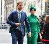 Le prince Harry, duc de Sussex, et Meghan Markle, duchesse de Sussex à son arrivée à la cérémonie du Commonwealth en l'abbaye de Westminster à Londres. Le 9 mars 2020