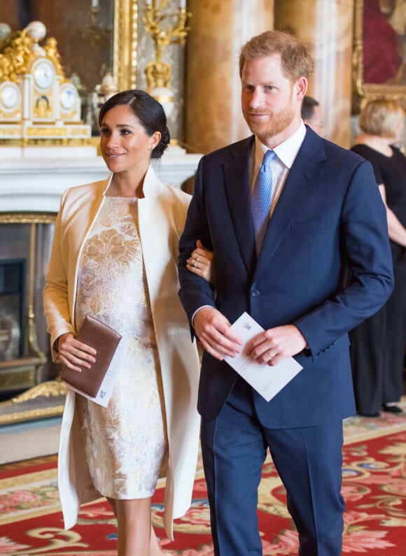 La famille royale d'Angleterre lors de la réception pour les 50 ans de l'investiture du prince de Galles au palais Buckingham à Londres. Le 5 mars 2019