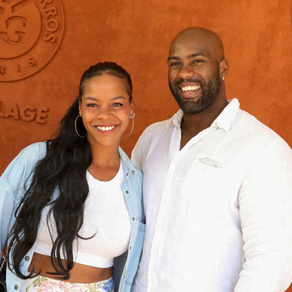 Teddy Riner et sa femme Luthna Plocus au village lors des internationaux de France Roland Garros à Paris. © Dominique Jacovides / Bestimage 