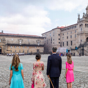 L'infante Sofia d'Espagne, La princesse Leonor et La reine Letizia d'Espagne - La famille royale d'Espagne célèbre la fête nationale de la Galice, le jour de la Saint-Jacques, à la cathédrale de Santiago à Saint-Jacques-de-Compostelle, le 25 juillet 2021.