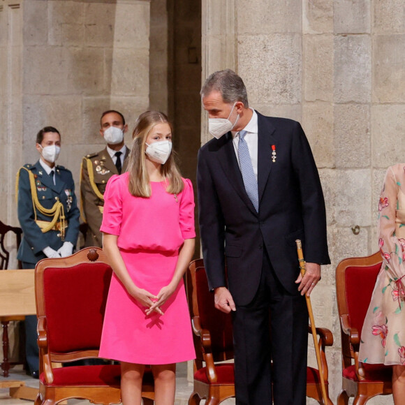 La princesse Leonor, Le roi Felipe VI et la reine Letizia d'Espagne, L'infante Sofia d'Espagne - La famille royale d'Espagne célèbre la fête nationale de la Galice, le jour de la Saint-Jacques, à la cathédrale de Santiago à Saint-Jacques-de-Compostelle, le 25 juillet 2021.