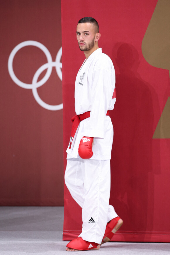 Le français Steven Da Costa champion olympique de karaté aux Jeux Olympiques de Tokyo 2020, au Nippon Budokan à Tokyo, Japon, le 5 août 2021. © Mickael Chavet/Zuma Press/Bestimage