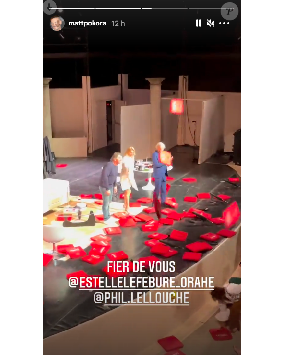 M.Pokora a assisté à la représentation de la pièce "L'invitation", avec Estelle Lefébure et Philippe Lellouche, au Festival de Ramatuelle le 5 août 2021.