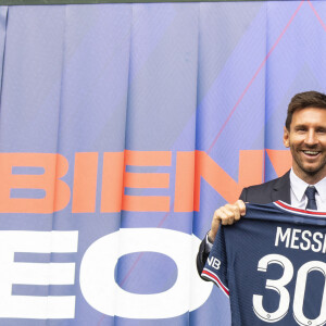 Conférence de presse de Lionel Messi à l'auditorium du Parc des Princes à Paris le 11 août 2021. © Pierre Perusseau / Bestimage 
