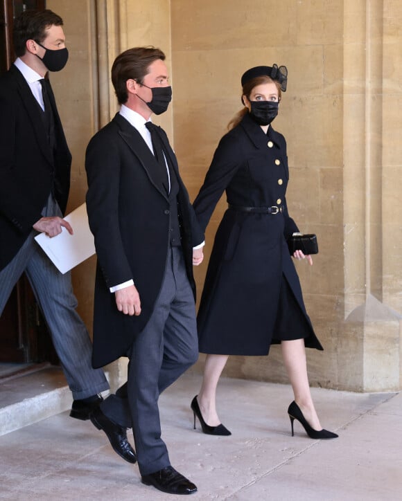 La princesse Beatrice d'York et son mari Edoardo Mapelli Mozzi - Arrivées aux funérailles du prince Philip, duc d'Edimbourg à la chapelle Saint-Georges du château de Windsor, le 17 avril 2021